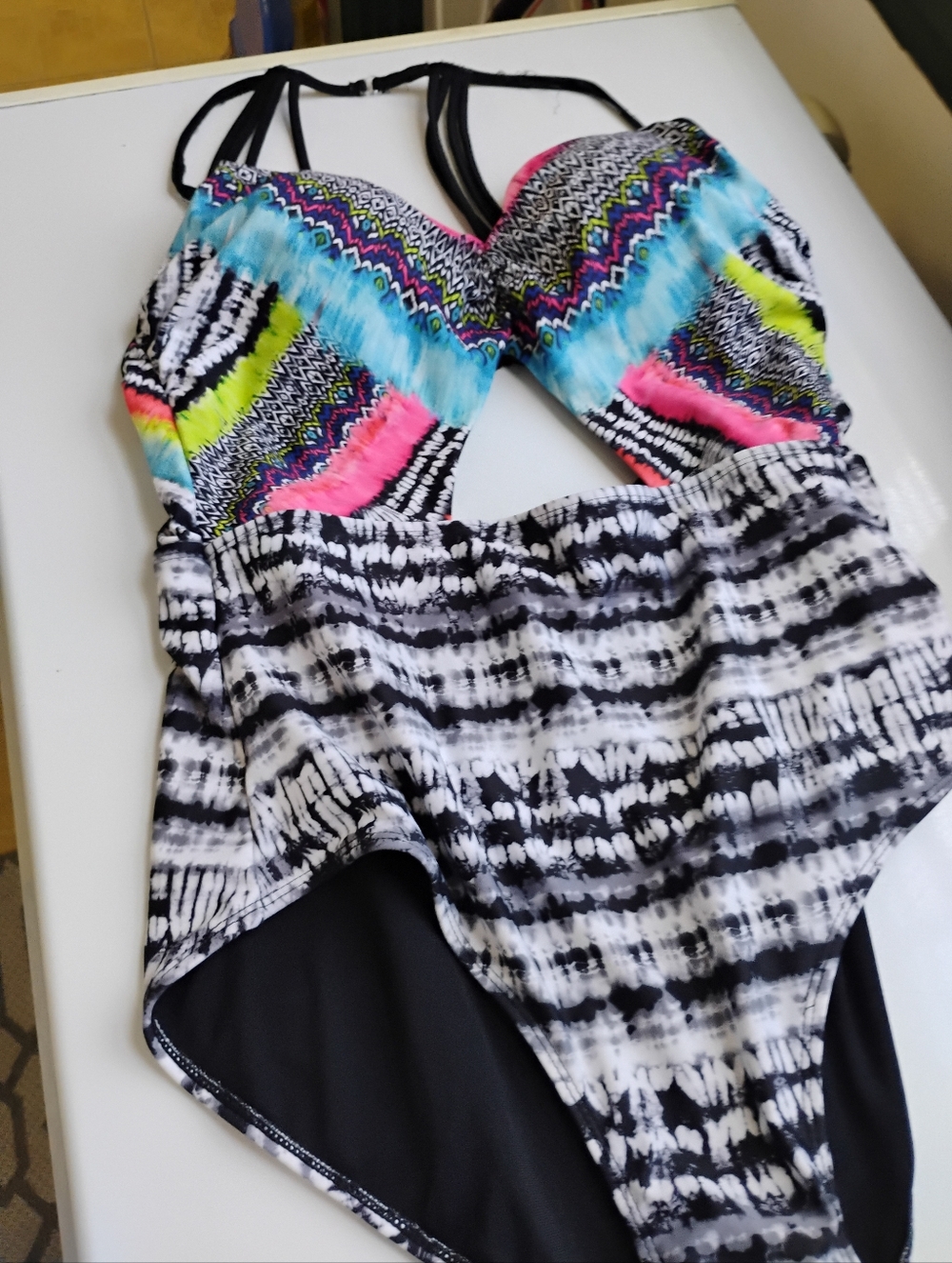 Colorblock One-Piece Swimsuit with Neon Accents